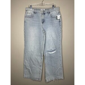 RSQ Women's Size 31 Low Rise Wide Leg Baggy Light Wash Distress Denim Jean NWT